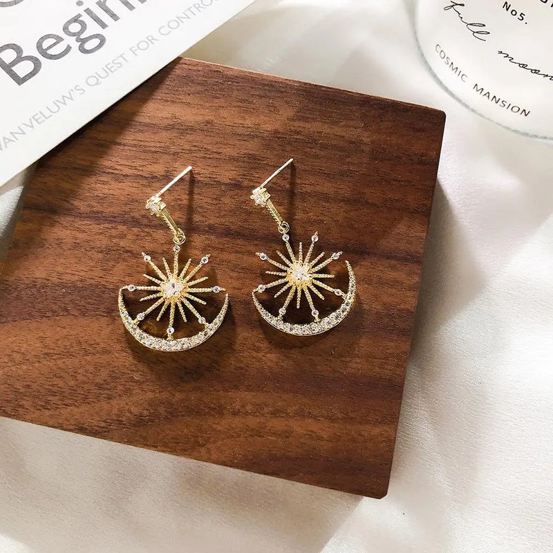 Crystal Geometric Women Dangle Earrings Solar Moon Crystal Earrings For Women