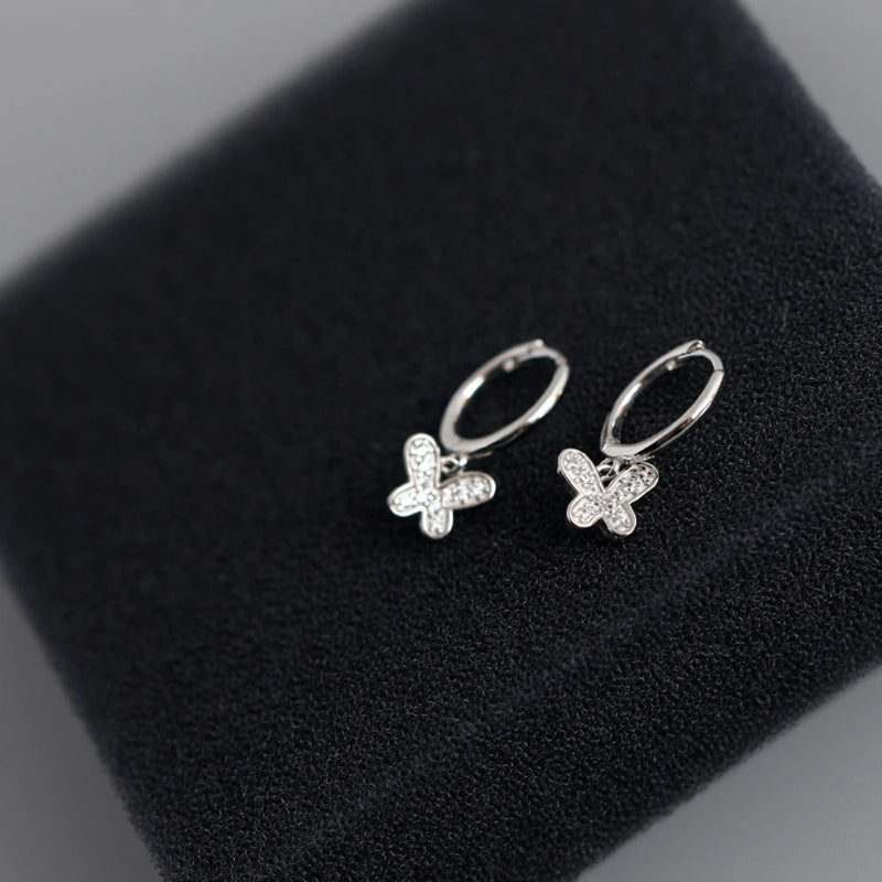 CZ Butterfly Hoop Earrings Sterling Silver 925 Women's Jewelry
