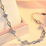 Geometric Bridal Bracelet Silver Crystal Chain Wedding Jewelry