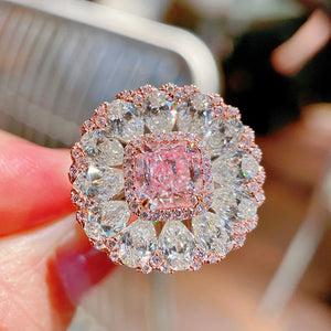 CZ Wedding Rings Silver Pink Crystal Heart Ring CZ Gift for Women