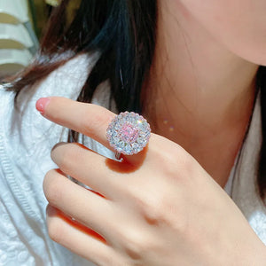 CZ Wedding Rings Silver Pink Crystal Heart Ring CZ Gift for Women