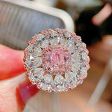 CZ Wedding Rings Silver Pink Crystal Heart Ring CZ Gift for Women