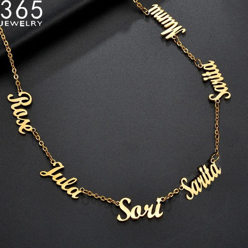 Personalized Stainless Steel Necklace with 6 Nameplates