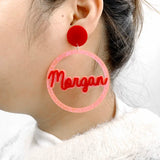 Personalized Round Hollow Out Name Acrylic Stud Earrings