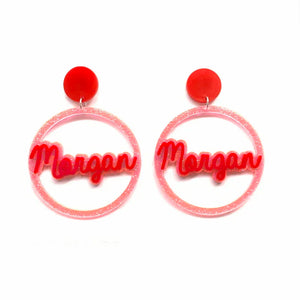 Personalized Round Hollow Out Name Acrylic Stud Earrings
