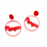 Personalized Round Hollow Out Name Acrylic Stud Earrings