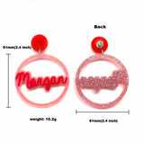 Personalized Round Hollow Out Name Acrylic Stud Earrings