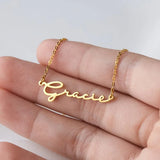 Custom Handwriting Name Necklace - Stainless Steel Signature Font Nameplate