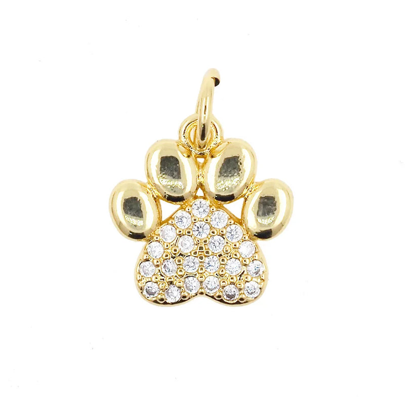 Cat Dog Bear Paw Charms Pendant Zircon Plated Women Necklace