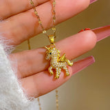 Unicorn Pendant Necklace Titanium Stainless Steel 18k Plated Chain Gift