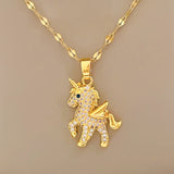 Unicorn Pendant Necklace Titanium Stainless Steel 18k Plated Chain Gift