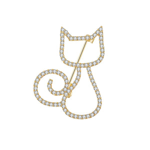 Zircon Small Cat Brooches for Women Suit Collar Animal Brooch