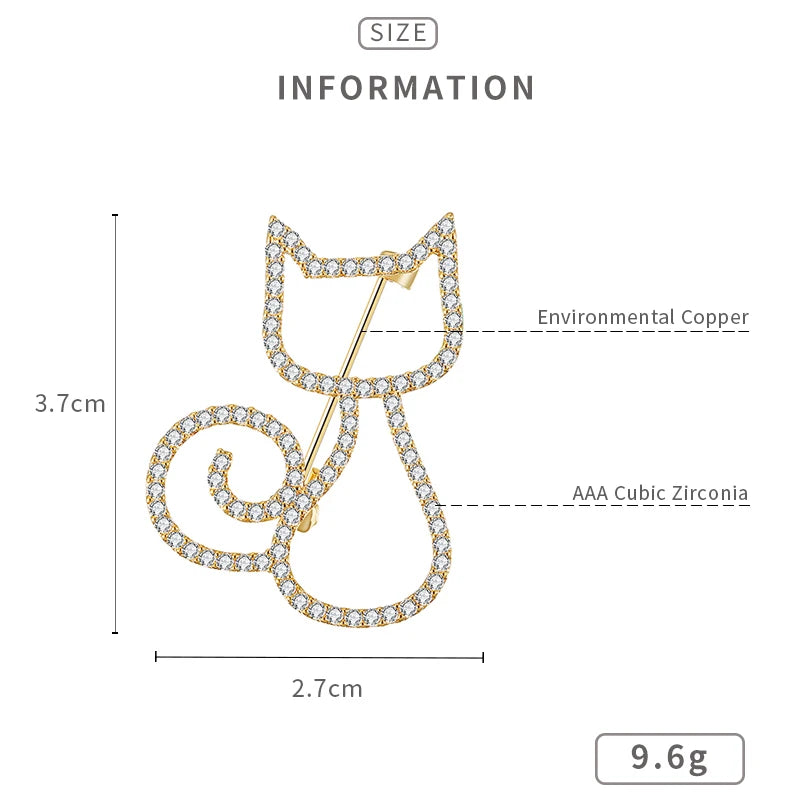 Zircon Small Cat Brooches for Women Suit Collar Animal Brooch