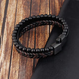 Leather Woven Beaded Bracelet Charm Man Bracelet Retro Jewelry