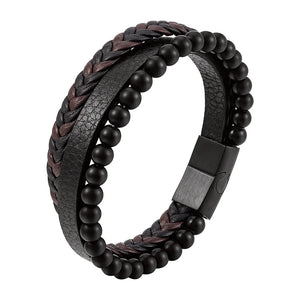 Leather Woven Beaded Bracelet Charm Man Bracelet Retro Jewelry