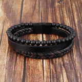 Leather Woven Beaded Bracelet Charm Man Bracelet Retro Jewelry