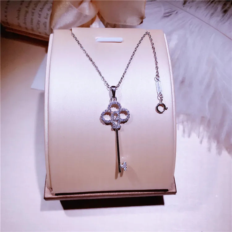 Solid Silver Love Key Necklace for Women