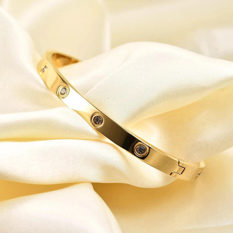 Zircon Crystal Stainless Steel Wedding Cuff Bracelet for Couple