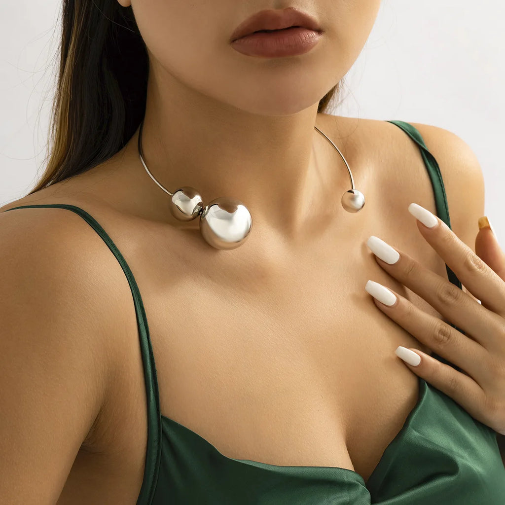 Metal Alloy Ball Opening Torques Necklace For Women Gold/Silver Jewelry