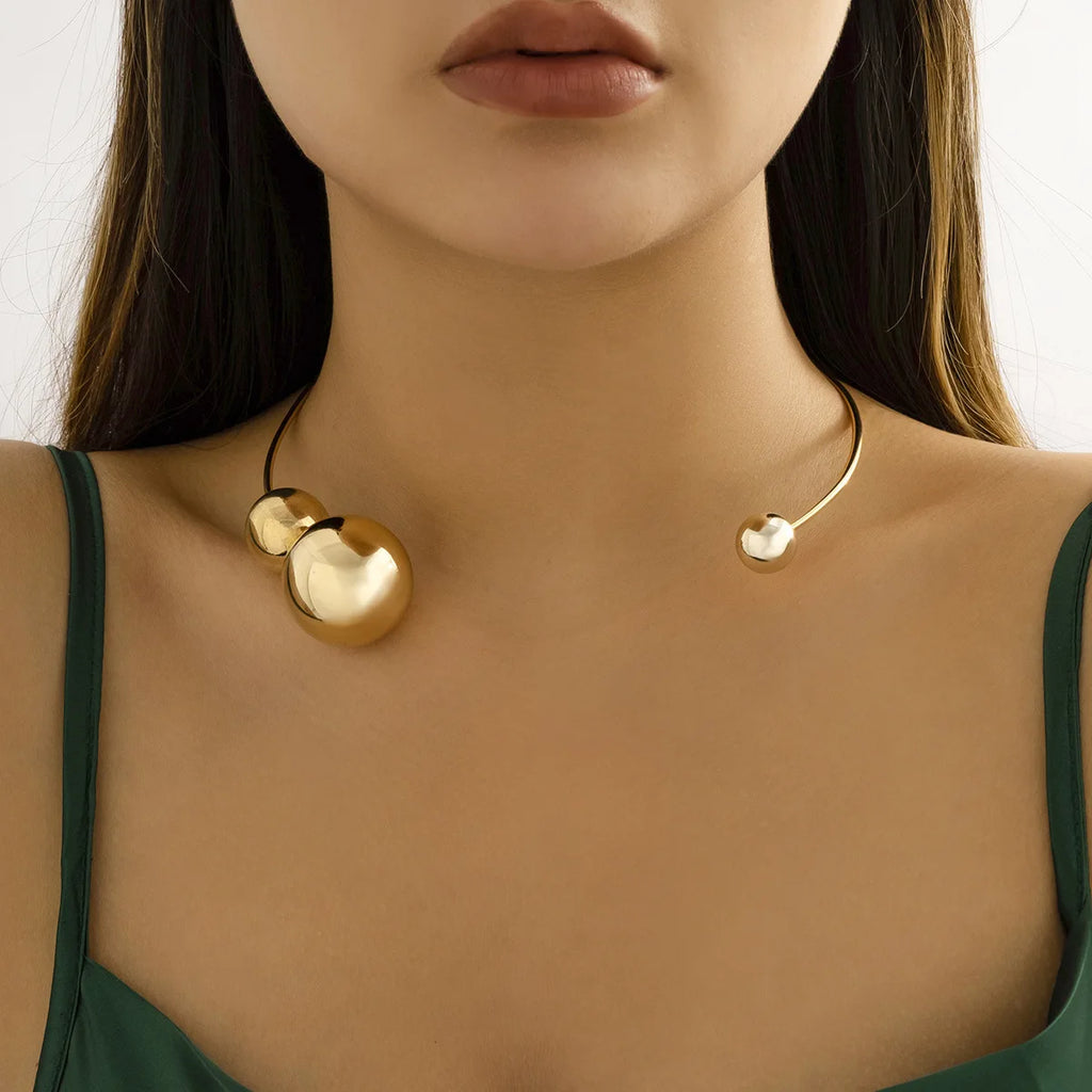 Metal Alloy Ball Opening Torques Necklace For Women Gold/Silver Jewelry