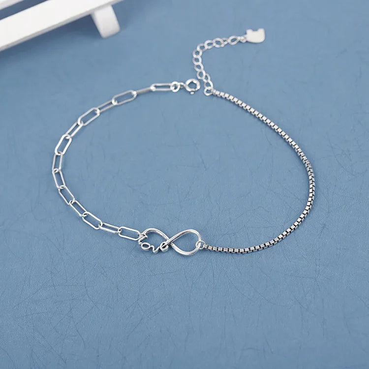Love Shape 925 Sterling Silver Women Anklet Bracelet