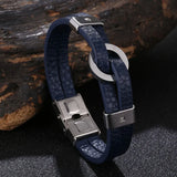 Double Layer Leather Hand Bracelet Stainless Steel Bangles Gift