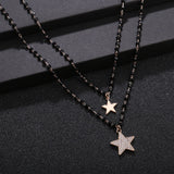 Double Stars Pendant Necklaces For Women Crystal Beads Layered Chain Necklace