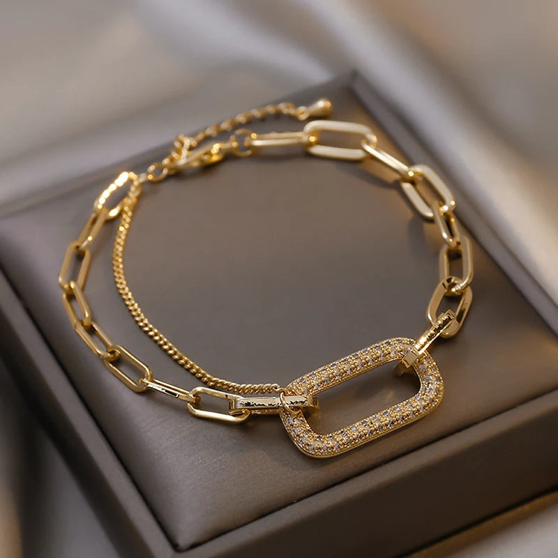 Double-layer CZ Crystal Chain Bracelet for Woman Female Hip Hop Pendant Charm