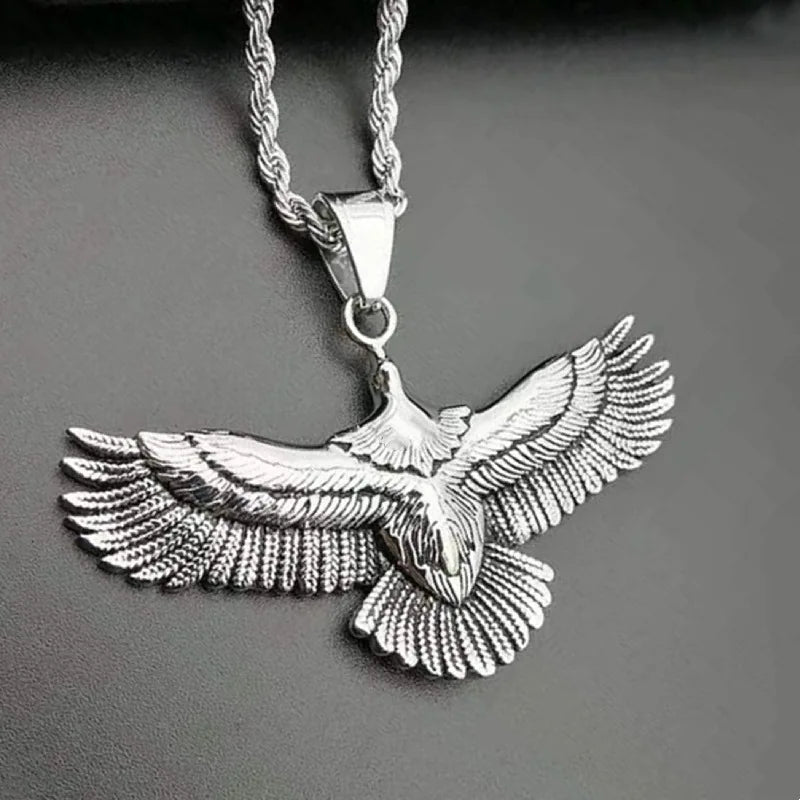Eagle Pendant Silver 925 Men Necklace Retro Punk Style Flying Eagle Choker Neckl