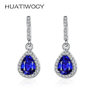 Zircon Gemstone Water Drop Earrings 925 Silver Wedding Bridal Gift