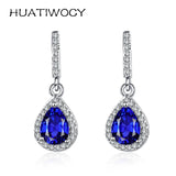Zircon Gemstone Water Drop Earrings 925 Silver Wedding Bridal Gift