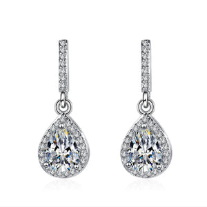Zircon Gemstone Water Drop Earrings 925 Silver Wedding Bridal Gift