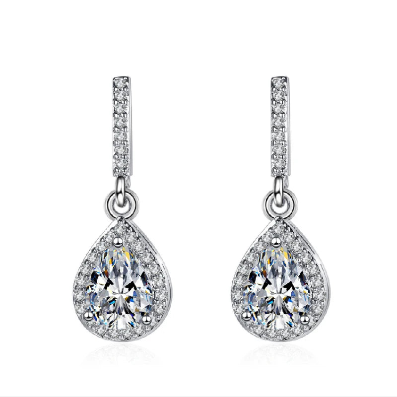 Zircon Gemstone Water Drop Earrings 925 Silver Wedding Bridal Gift