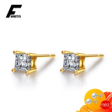 925 Silver Zircon Square Stud Earrings for Women Wedding Party