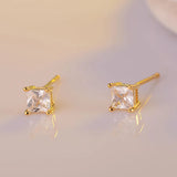 925 Silver Zircon Square Stud Earrings for Women Wedding Party