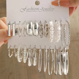 Silver Pearl Circle Hoop Earrings Set Gift