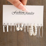 Silver Pearl Circle Hoop Earrings Set Gift