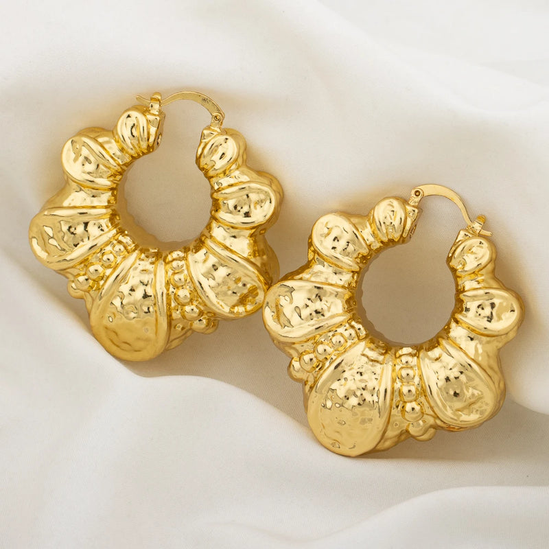 18K Plated Hoop Circle Earrings Circular Texture Jewelry Wedding Party Gift