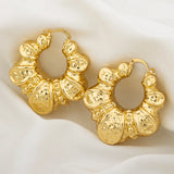 18K Plated Hoop Circle Earrings Circular Texture Jewelry Wedding Party Gift