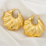 18K Plated Hoop Circle Earrings Circular Texture Jewelry Wedding Party Gift