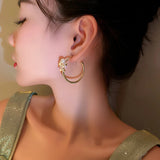 14K Crystal Butterfly Hoop Earrings S925 Silver Zircon Gift
