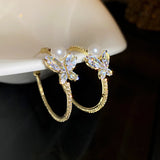 14K Crystal Butterfly Hoop Earrings S925 Silver Zircon Gift