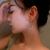14K Crystal Butterfly Hoop Earrings S925 Silver Zircon Gift