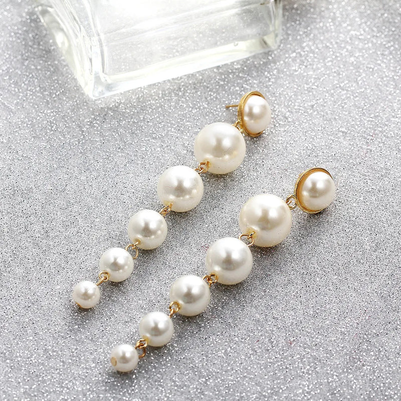 Simulated Pearl Long Earrings Statement Drop Earrings