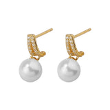 Zircon Shell Pearl Stud Earrings 925 Sterling Silver Women Jewelry
