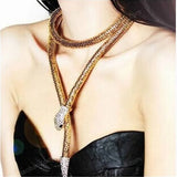 Long Snake Chains Necklace Woman Punk Sliver Crystal Maxi Choker