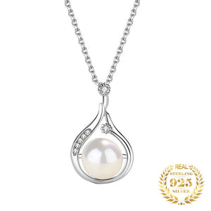 925 Sterling Silver Water Drop Necklace Zircon Shell Pearl Plated