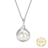 925 Sterling Silver Water Drop Necklace Zircon Shell Pearl Plated