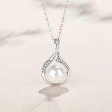 925 Sterling Silver Water Drop Necklace Zircon Shell Pearl Plated