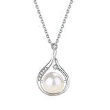 925 Sterling Silver Water Drop Necklace Zircon Shell Pearl Plated